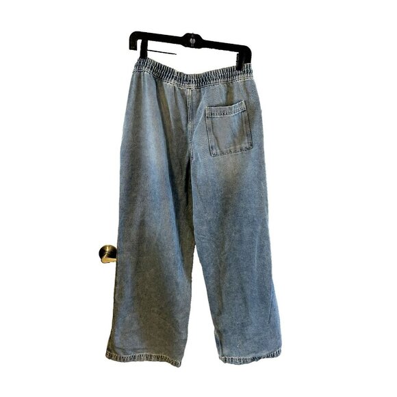 NWT H&M Divided Jeans Womens S Wide Leg Blue Stonewashed Drawstring Denim Jeans - Picture 2 of 4